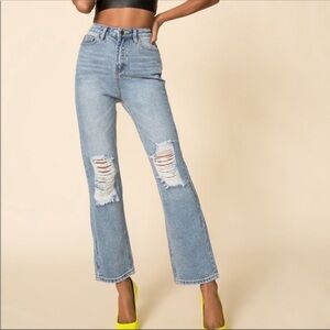 Superdown Revolve Straight Leg Distressed Jeans